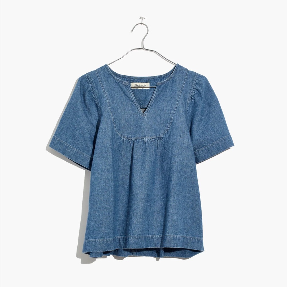 Madewell Denim popover Short Sleeve swing Top